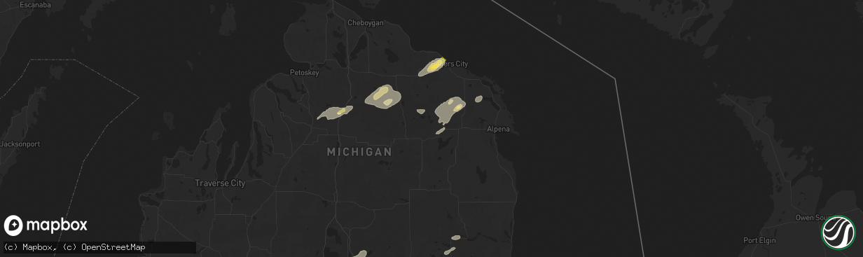 Hail map in Hillman, MI on July 24, 2025