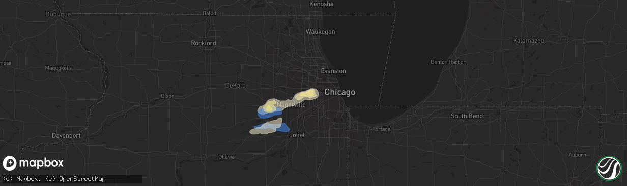 Hail map in Hillside, IL on July 24, 2025