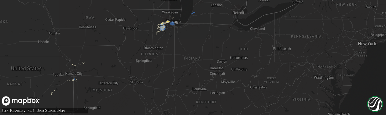 Hail map in Indiana on July 24, 2025