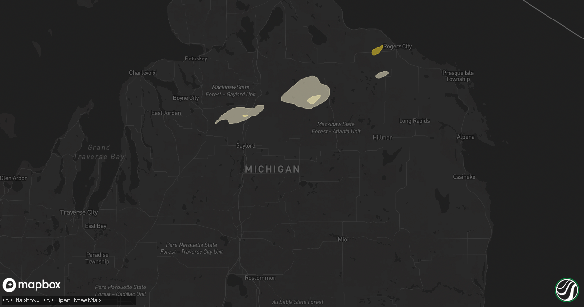Hail map in Johannesburg, MI on July 24, 2025