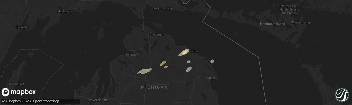 Hail map in Millersburg, MI on July 24, 2025