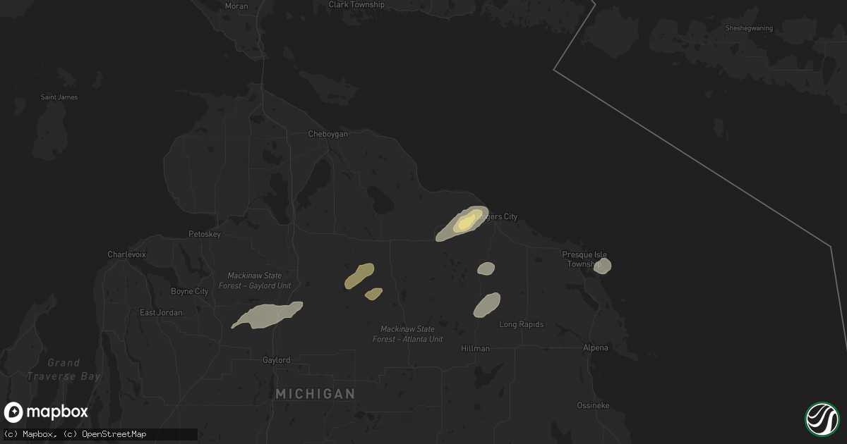 Hail map in Millersburg, MI on July 24, 2025