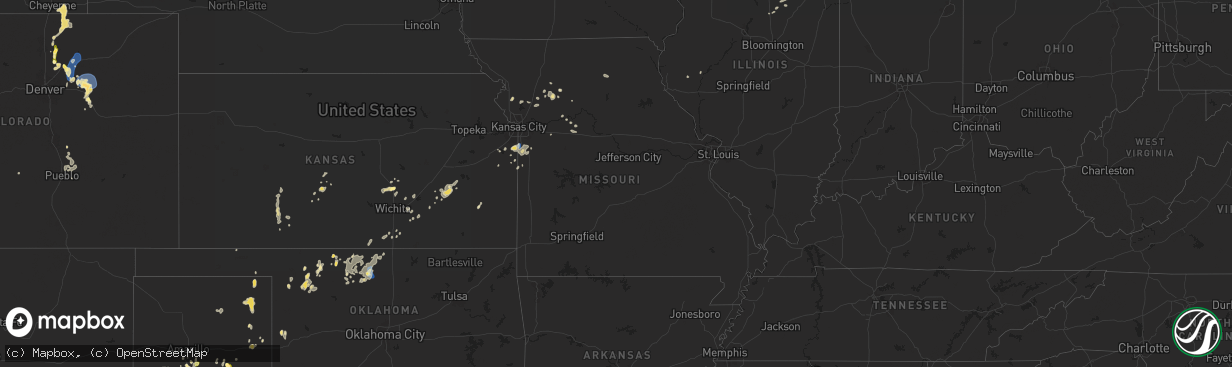 Hail map in Missouri on July 24, 2025