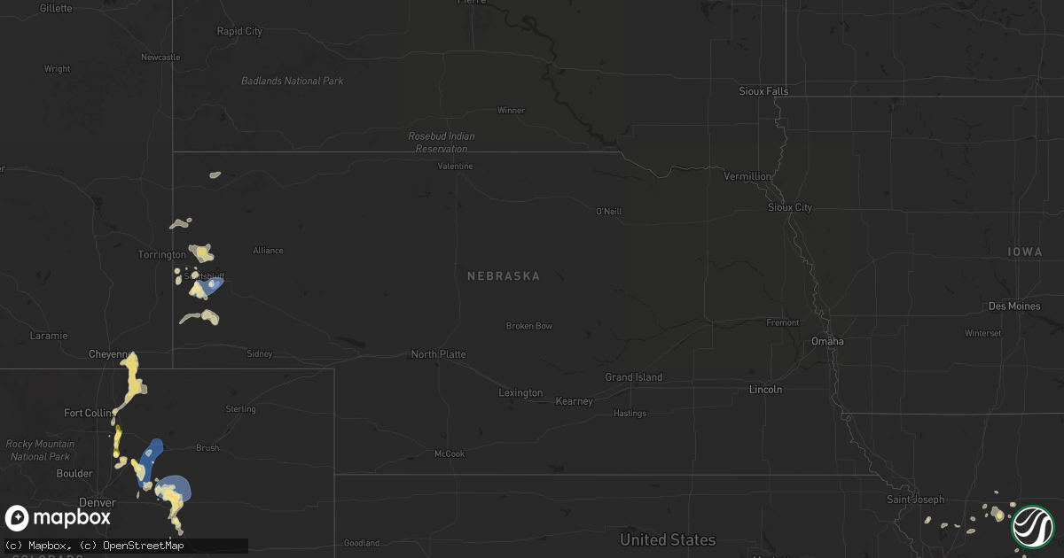 Hail map in Nebraska on July 24, 2025