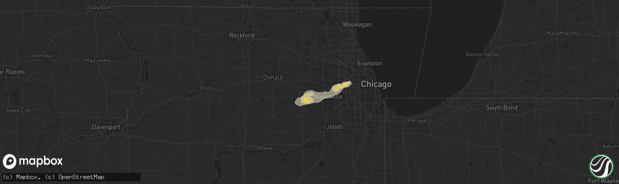 Hail map in North Aurora, IL on July 24, 2025