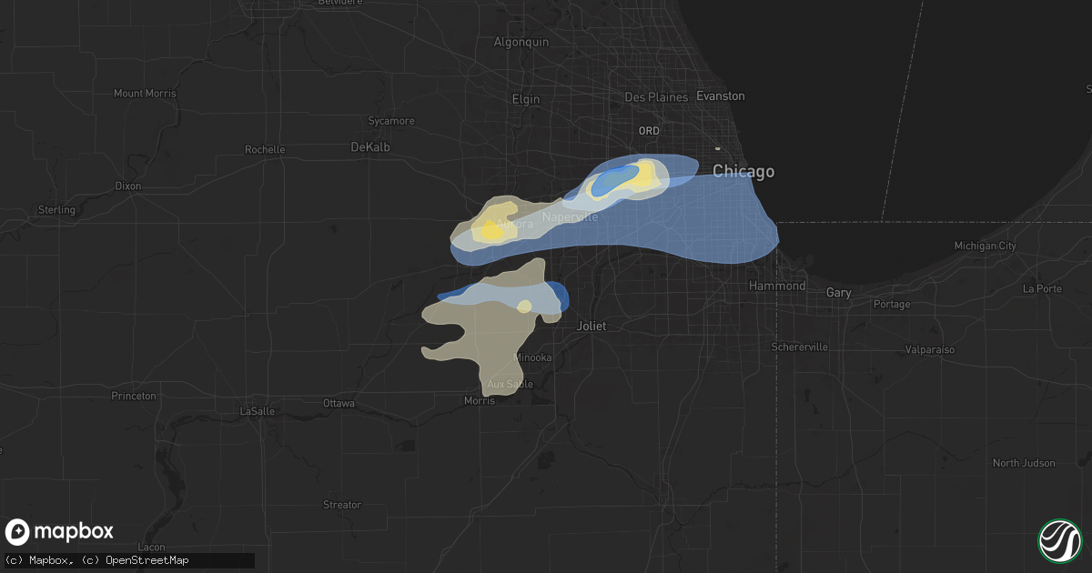 Hail map in Plainfield, IL on July 24, 2025