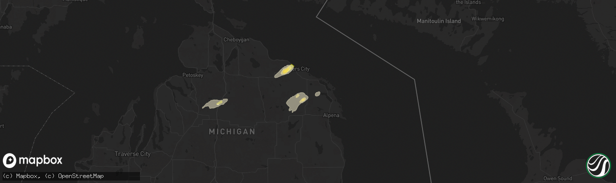 Hail map in Posen, MI on July 24, 2025