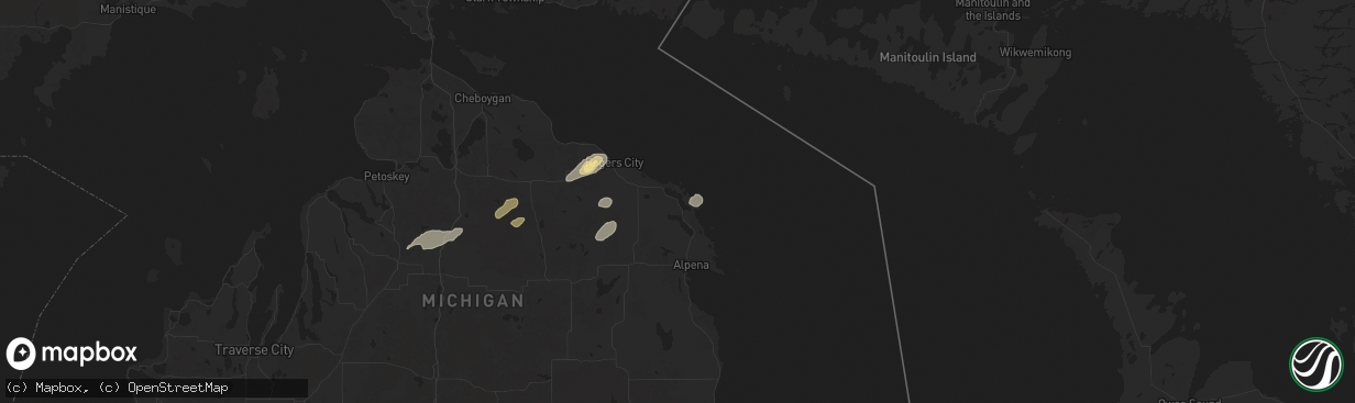Hail map in Presque Isle, MI on July 24, 2025