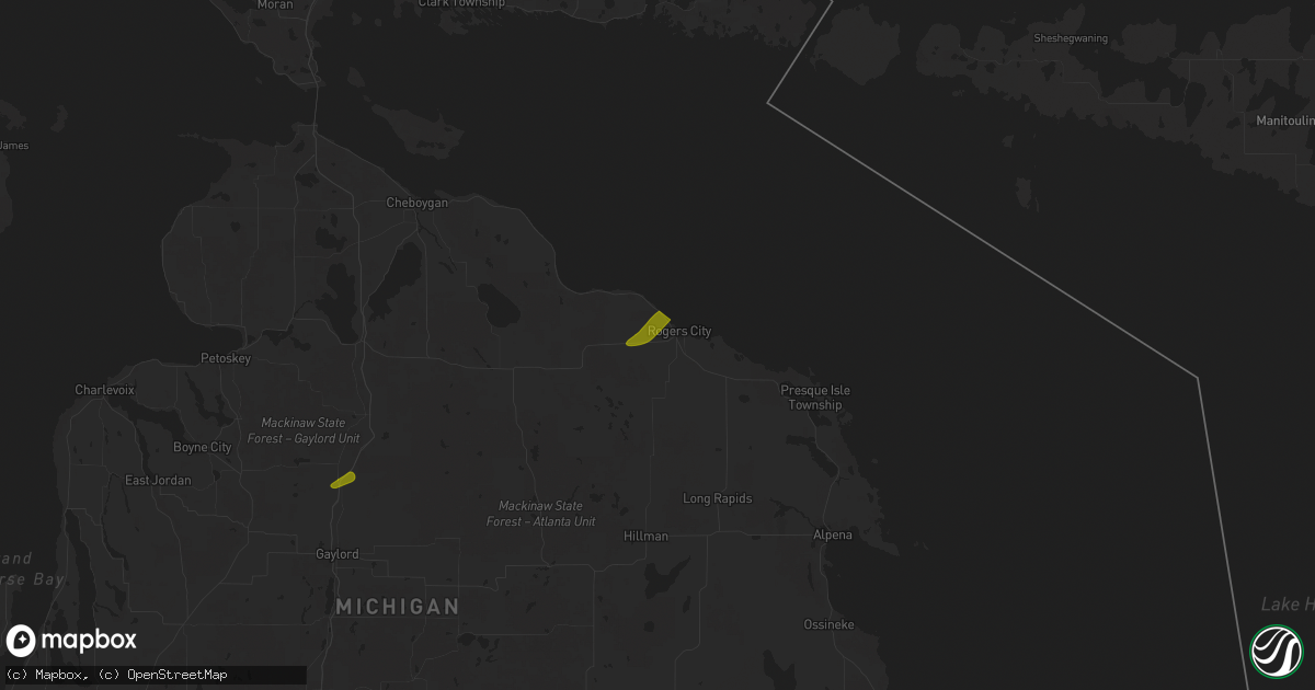 Hail map in Rogers City, MI on July 24, 2025