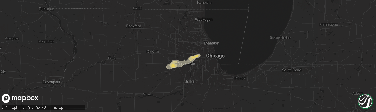 Hail map in Wheaton, IL on July 24, 2025