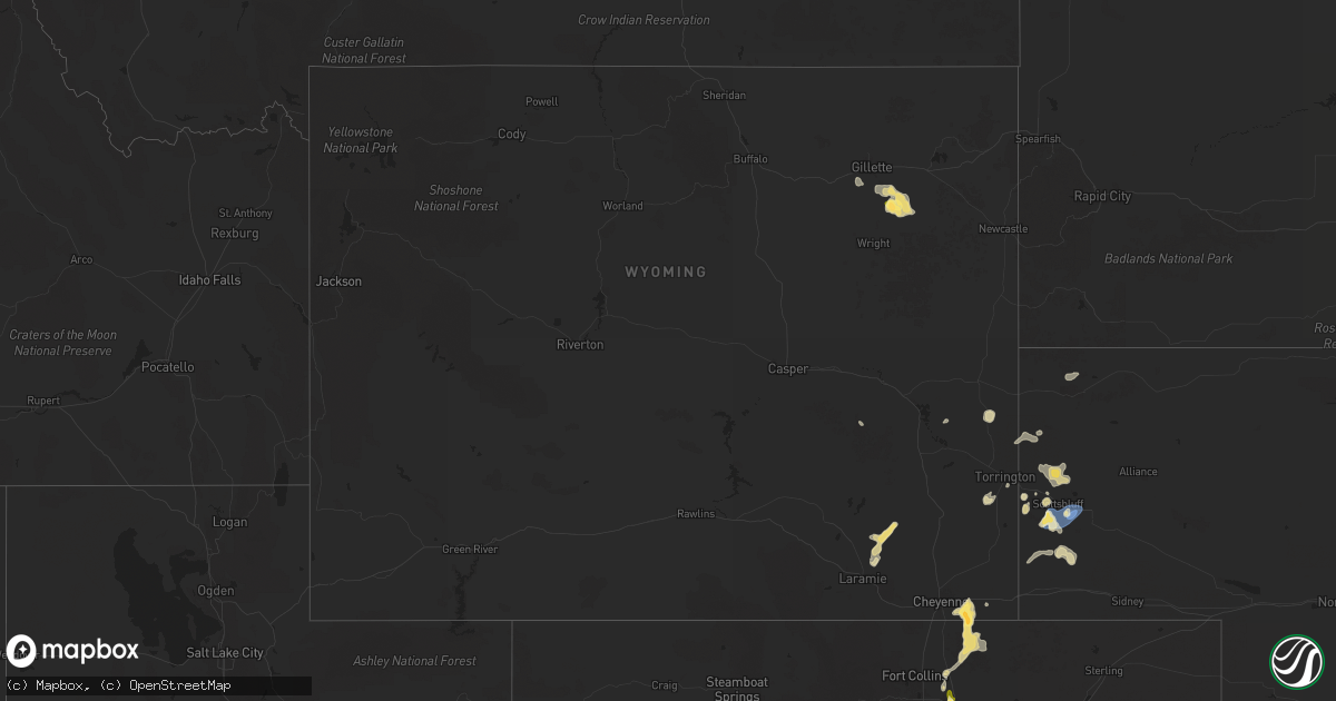Hail map in Wyoming on July 24, 2025