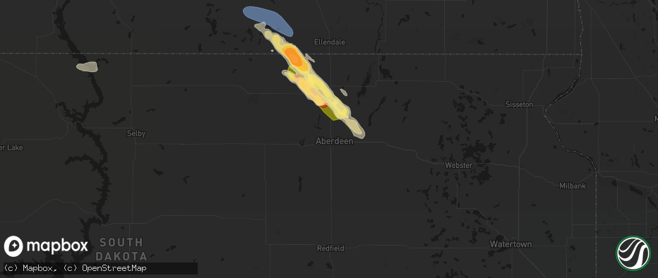 Hail map in Aberdeen, SD on July 24, 2026