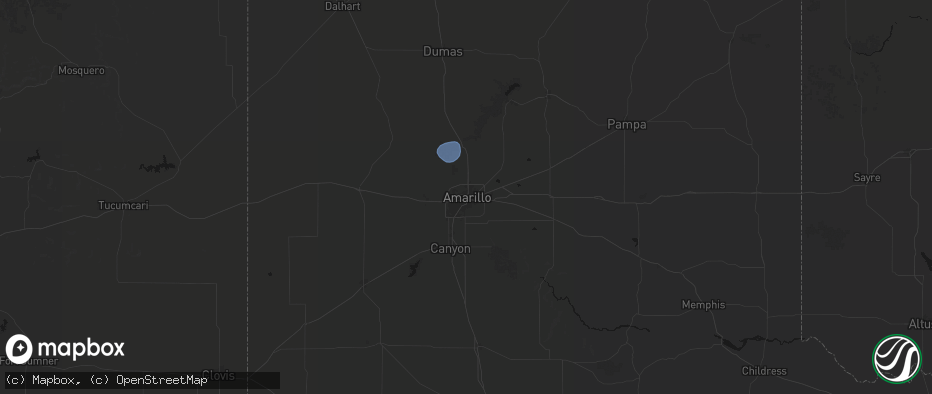 Hail map in Amarillo, TX on July 24, 2026