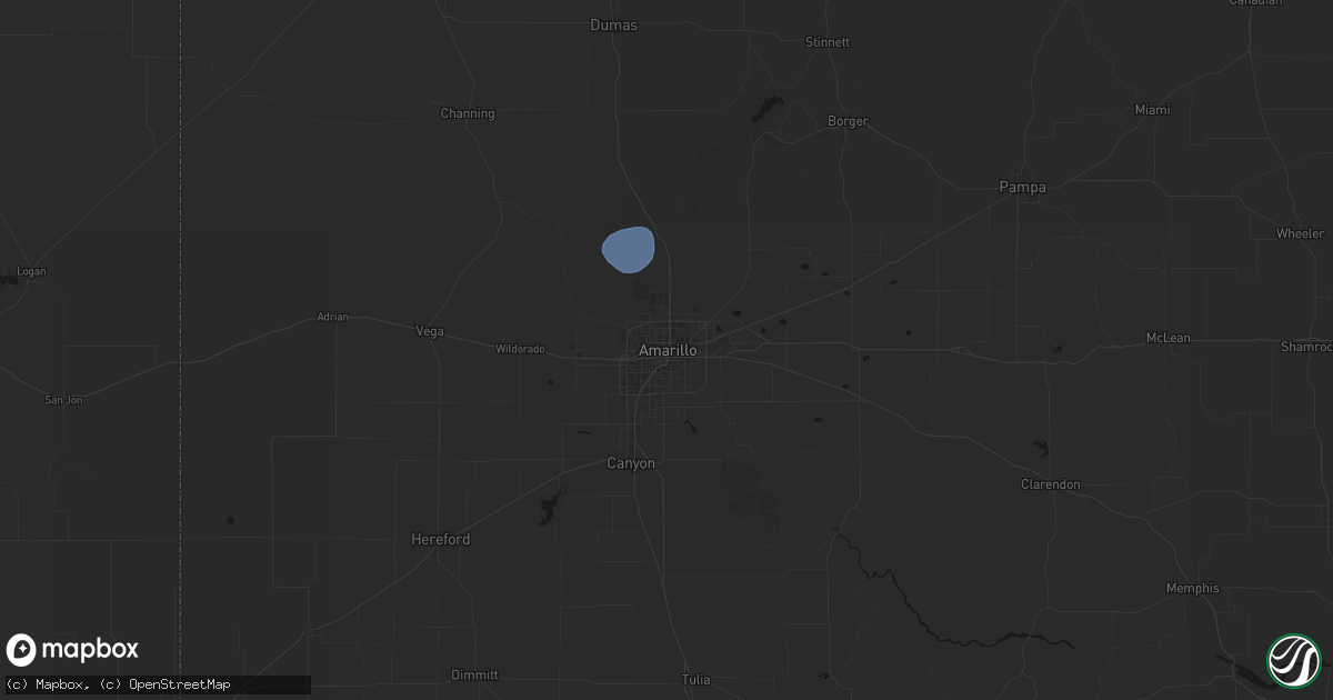 Hail map in Amarillo, TX on July 24, 2026