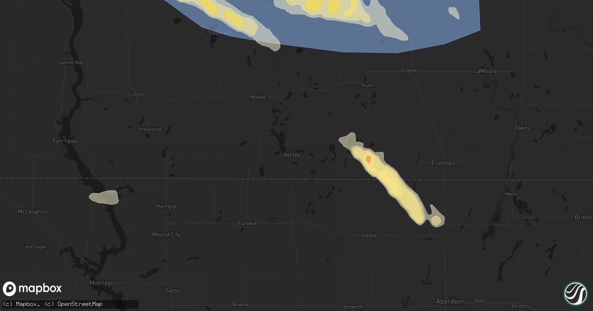 Hail map in Ashley, ND on July 24, 2026