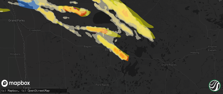 Hail map in Bemidji, MN on July 24, 2026