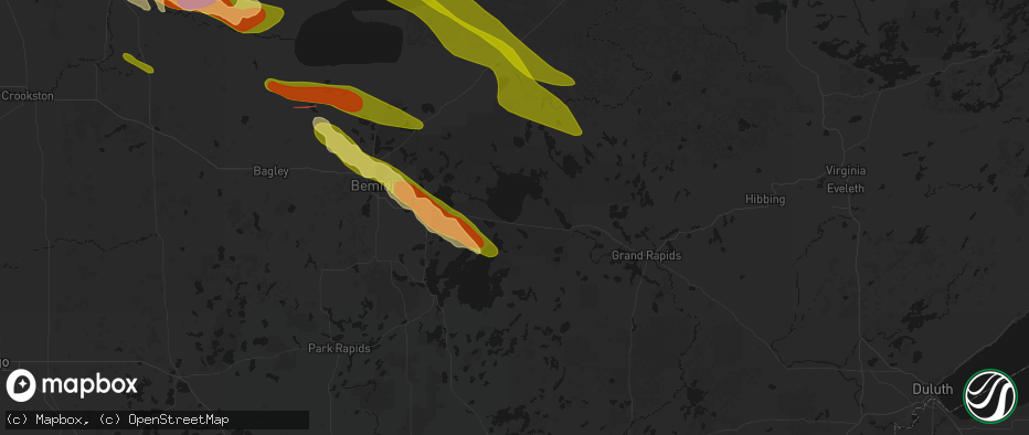 Hail map in Bena, MN on July 24, 2026
