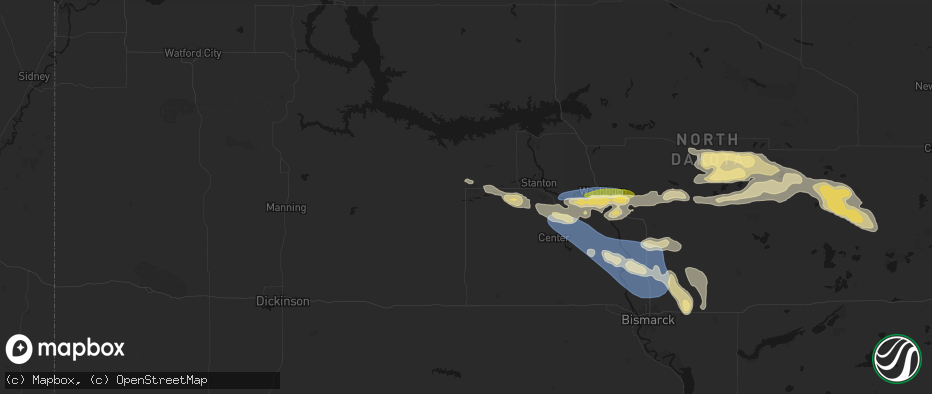 Hail map in Beulah, ND on July 24, 2026
