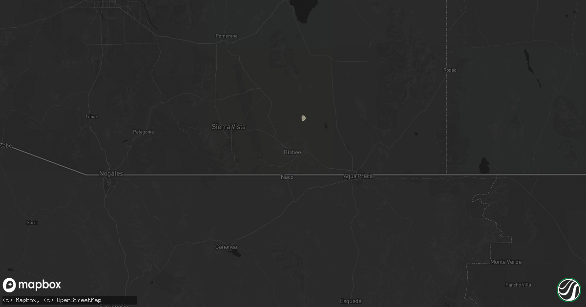 Hail map in Bisbee, AZ on July 24, 2026