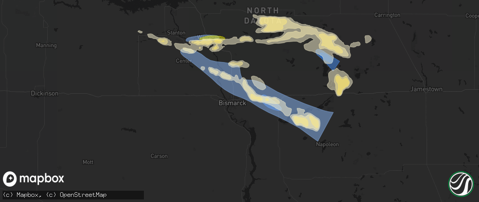 Hail map in Bismarck, ND on July 24, 2026