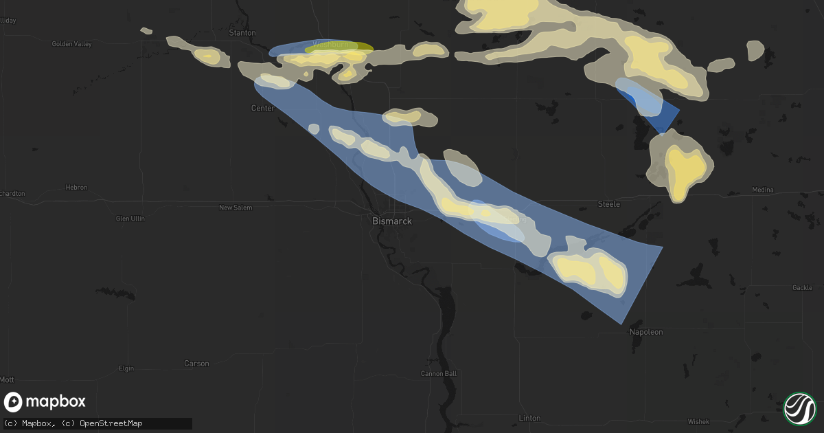 Hail map in Bismarck, ND on July 24, 2026