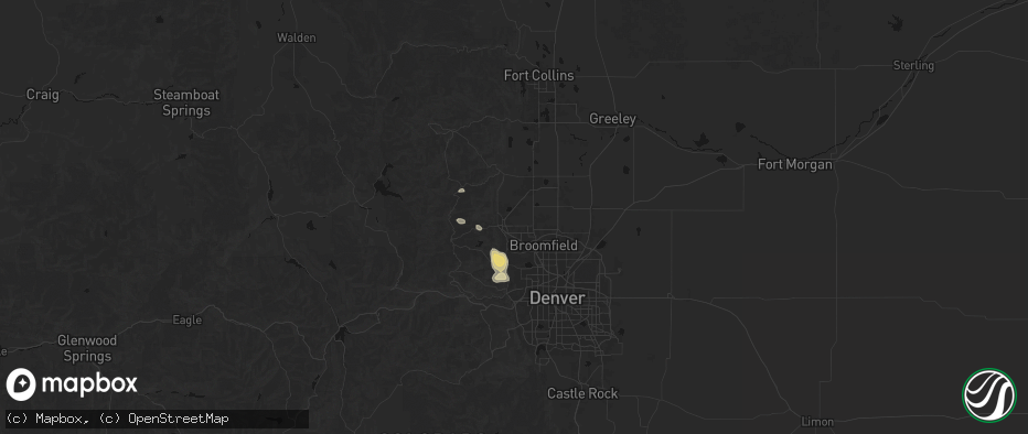 Hail map in Boulder, CO on July 24, 2026