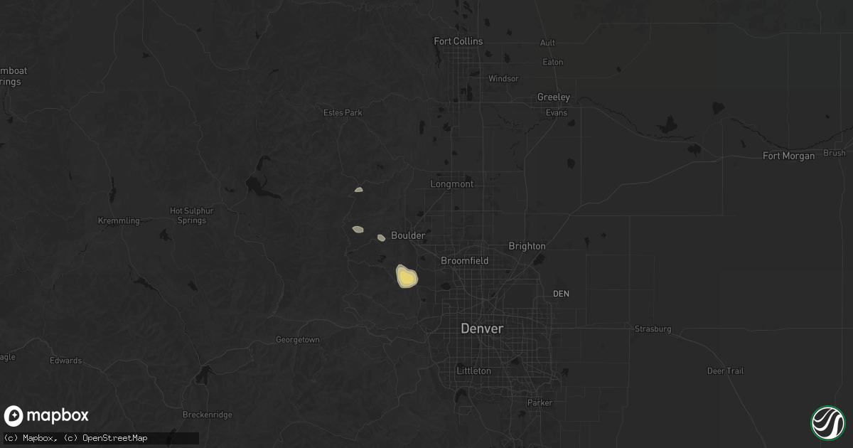 Hail map in Boulder, CO on July 24, 2026