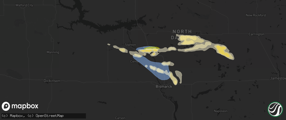 Hail map in Center, ND on July 24, 2026