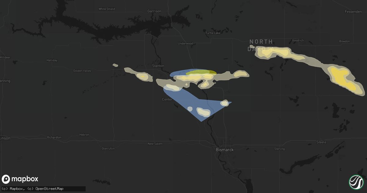 Hail map in Center, ND on July 24, 2026
