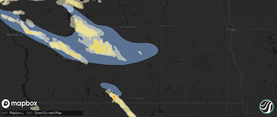 Hail map in Dickey, ND on July 24, 2026