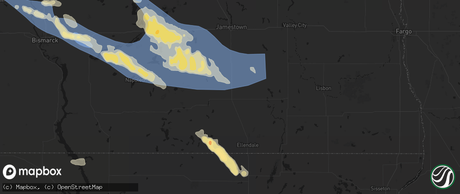 Hail map in Edgeley, ND on July 24, 2026
