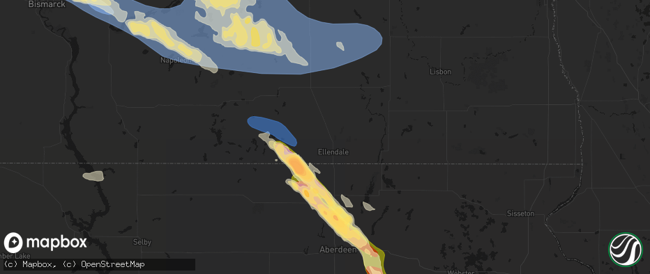 Hail map in Ellendale, ND on July 24, 2026