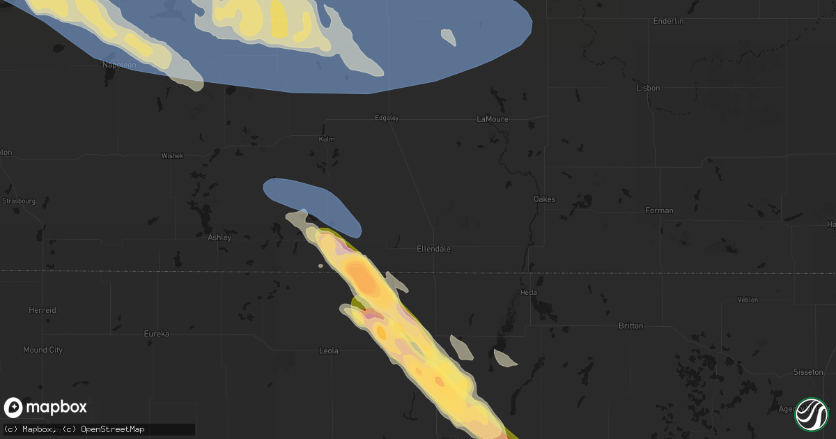 Hail map in Ellendale, ND on July 24, 2026