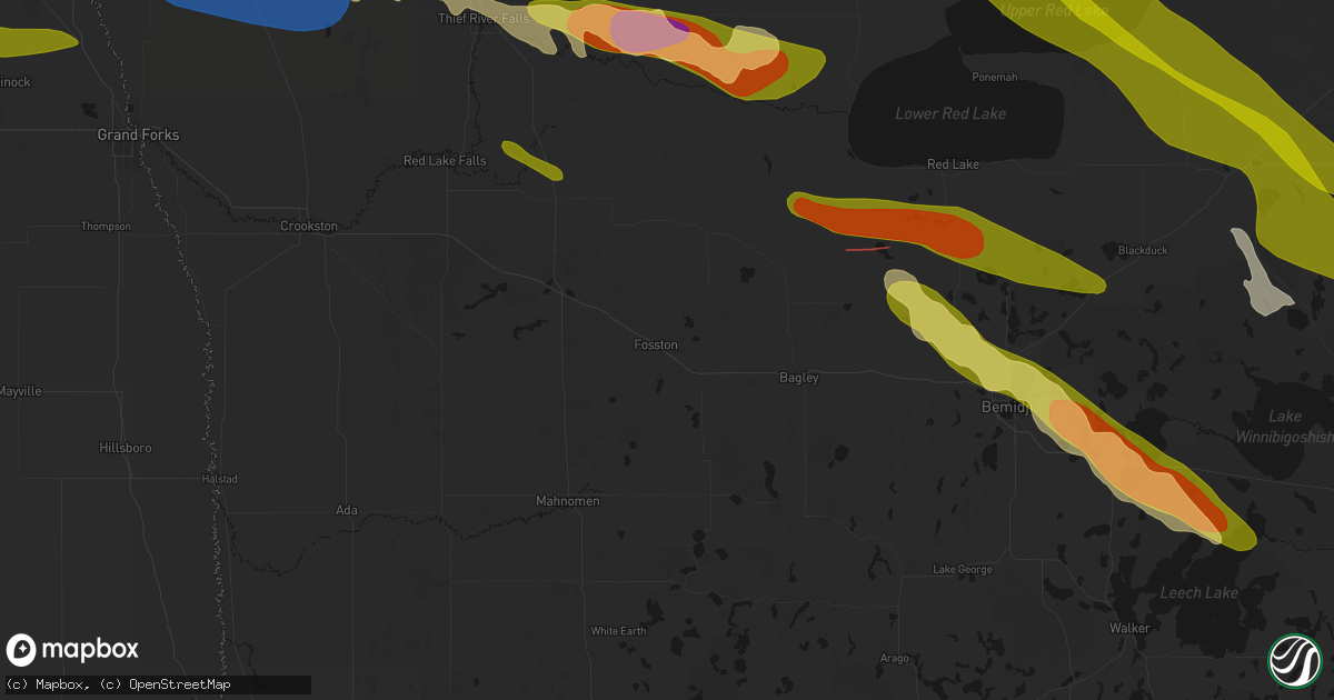 Hail map in Fosston, MN on July 24, 2026
