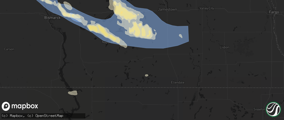Hail map in Fredonia, ND on July 24, 2026