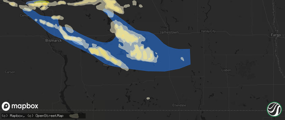 Hail map in Gackle, ND on July 24, 2026