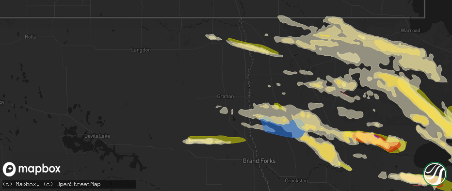 Hail map in Grafton, ND on July 24, 2026