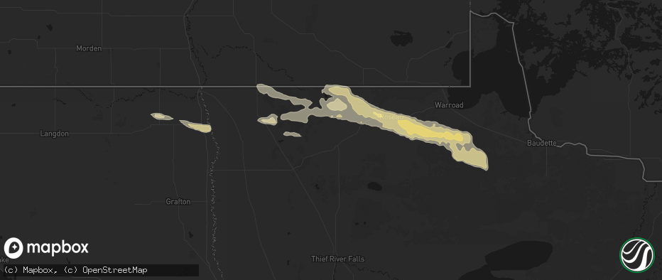Hail map in Greenbush, MN on July 24, 2026