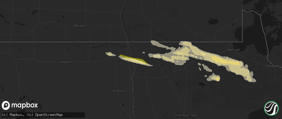 Hail map in Hallock, MN on July 24, 2026