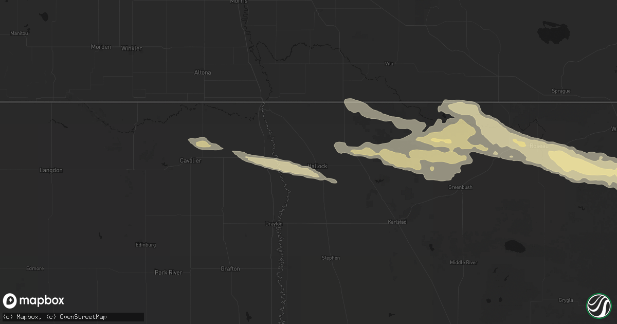 Hail map in Hallock, MN on July 24, 2026