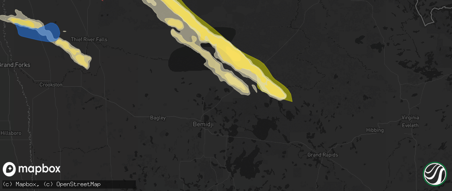 Hail map in Hines, MN on July 24, 2026