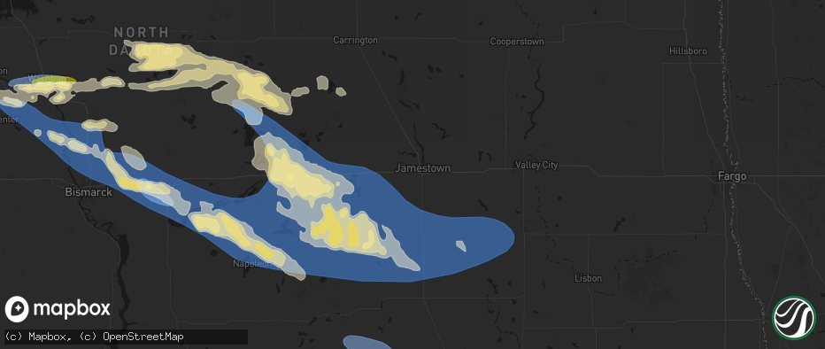Hail map in Jamestown, ND on July 24, 2026