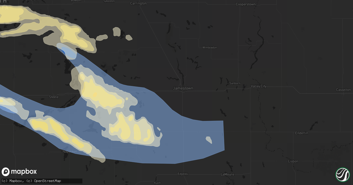 Hail map in Jamestown, ND on July 24, 2026