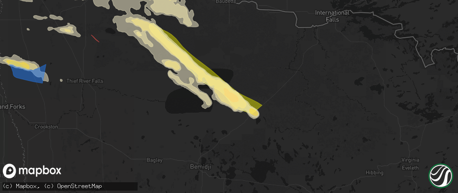 Hail map in Kelliher, MN on July 24, 2026
