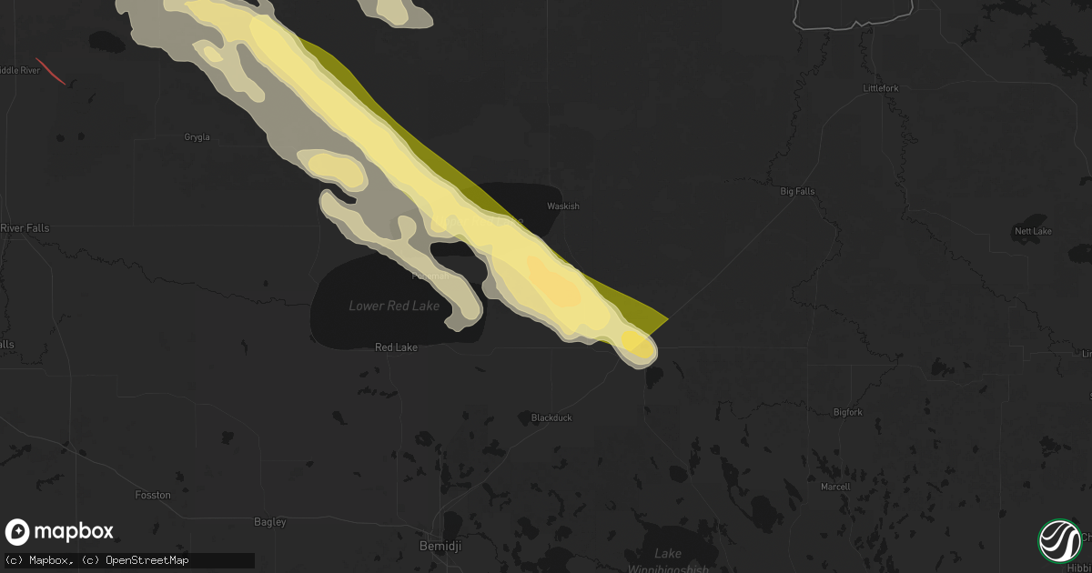 Hail map in Kelliher, MN on July 24, 2026