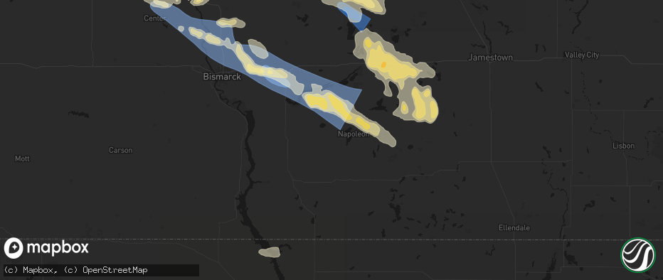 Hail map in Kintyre, ND on July 24, 2026