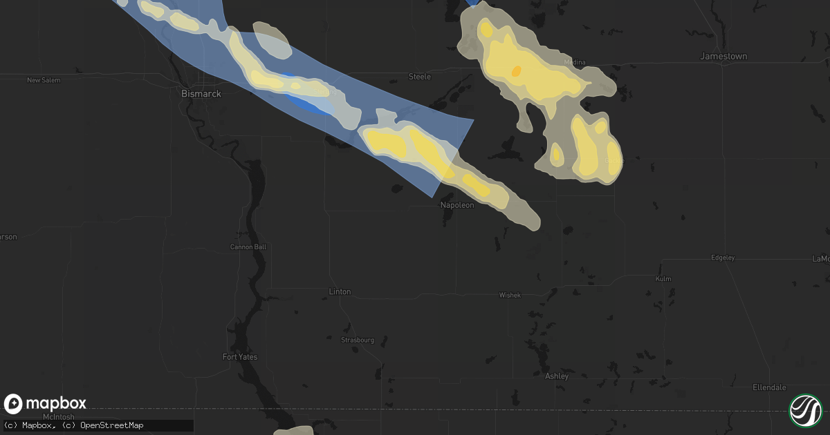 Hail map in Kintyre, ND on July 24, 2026