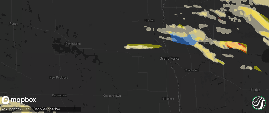 Hail map in Larimore, ND on July 24, 2026