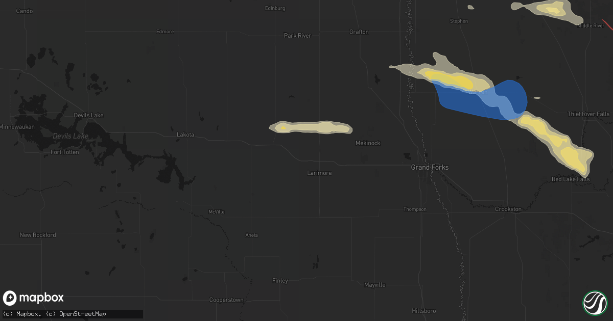 Hail map in Larimore, ND on July 24, 2026