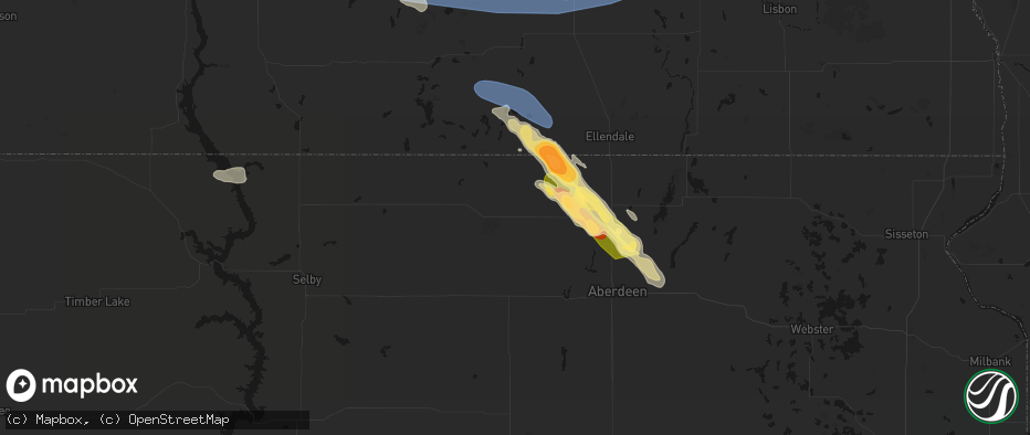 Hail map in Leola, SD on July 24, 2026